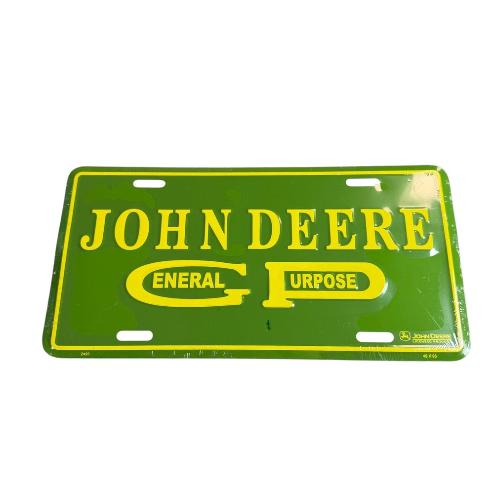 John Deere General Purpose Metal License Plate Tag Green Yellow GP Logo NEW